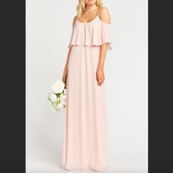 SHOW ME YOUR MUMU Caitlin Ruffle Maxi Dusty Blush Crisp Pink Bridesmaid Dress Sm - Picture 2 of 11